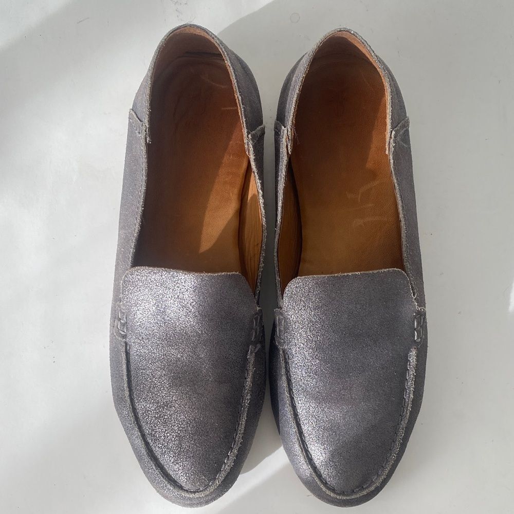 Frye Metallic Silver Soft Leather Loafers Slipper Women's US 10.5 (S/M)